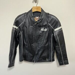 Harley-Davidson Leather Jacket Mens M Black Cafe Racer Moto Biker Riding Grunge